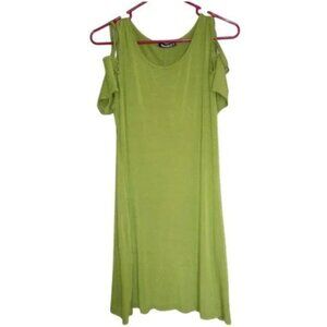 Thanth Criss Cross Cold Shoulder Sleeve Dress Tunic Pockets Green Size Medium
